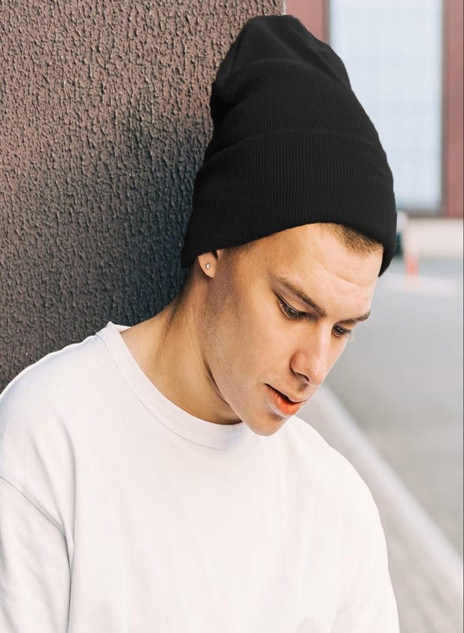 XuoAz Unisex Beanie Hats for Men Women Soft Knit Skull Cuff Cap Warm Winter Beanies Black - Image 3